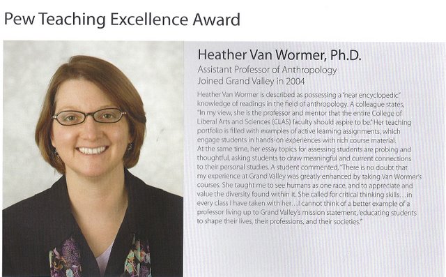 Heather Van Wormer Pew Teaching Excellence Award